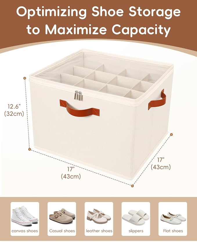 3 Pack Shoe Storage Organizer With Clear Lid-for Closet Wardrobe , Beige - Image 3