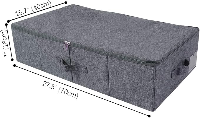 Folding Fabric Rigid Under Bed Closet Storage Bins with Zip Lid,Black Gray - Image 2
