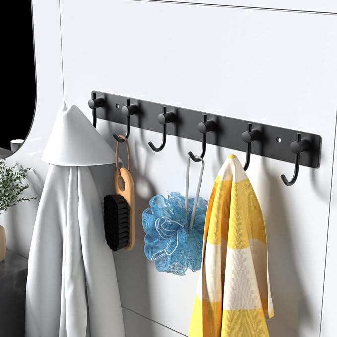 VAEHOLD Wall Hooks for Hanging, Black Coat Rack Wall Mount with 6 Coat Hooks, Towel Hanger, Hat Hooks, Robes Hook in Bathroom, Bedroom, Kitchen, Living Room (1PACK) - Image 2