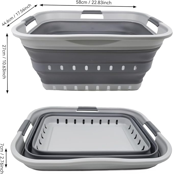 SAMMART 42 (11 Gallons) Collapsible Plastic Laundry Basket, Foldable Pop Up Storage Container/Organizer, Space Saving Hamper, Portable Bin for Dorm Room Bathroom (2, Grey) - Image 4