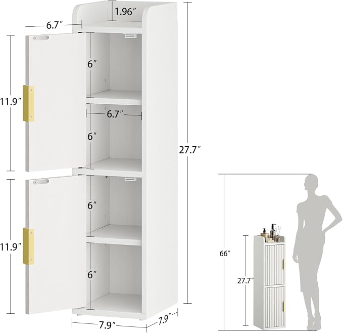 Yoobure Fluted Small Bathroom Storage Cabinet, Narrow Toilet Paper Cabinets - Image 3