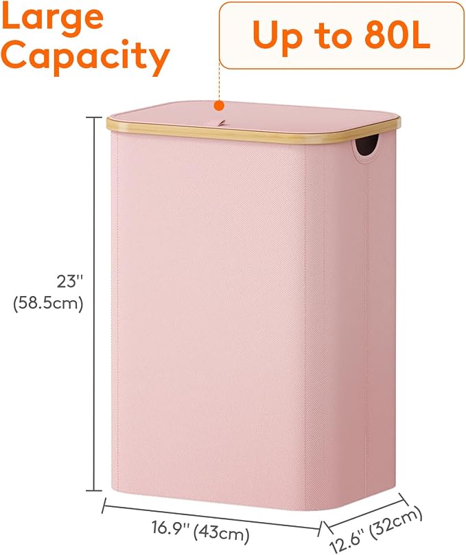 Lifewit 80L Large Laundry Basket with Lid, Removable Bags, Pink - Image 4