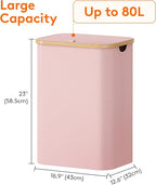 Lifewit 80L Large Laundry Basket with Lid, Removable Bags, Pink - Image 4