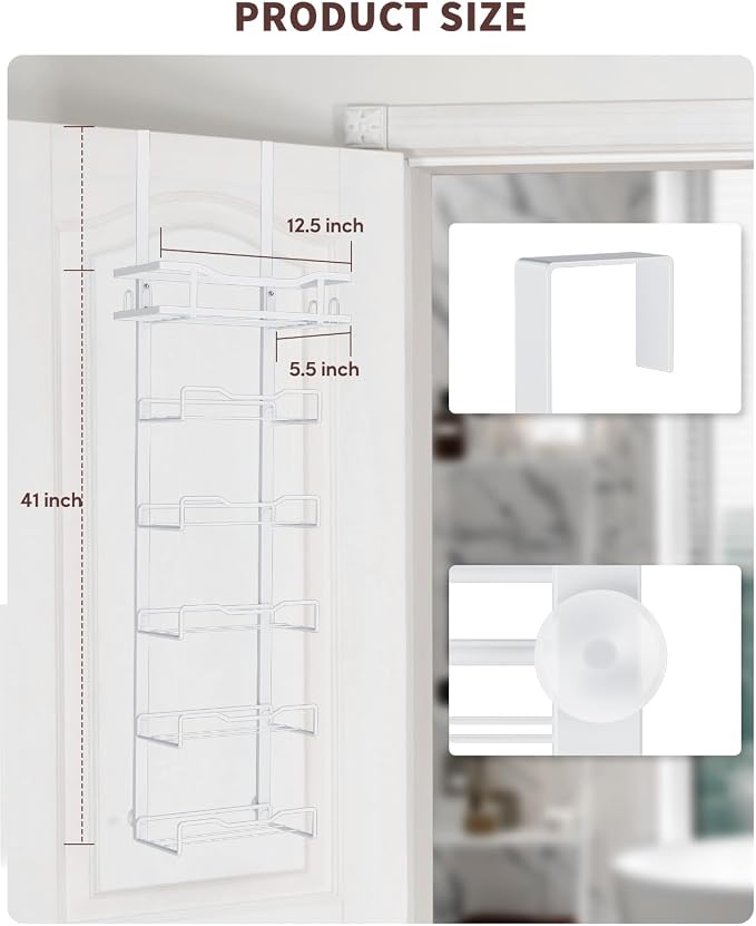 Aetyord Hanging Towel Racks for Bathroom No Drill - Over The Door 6-Tier Bath Towel Storage Organizer for Small Bathrooms - Back Door Large Tiered Towel Holder Hanger for Rolled Towels RV Camper White - Image 5