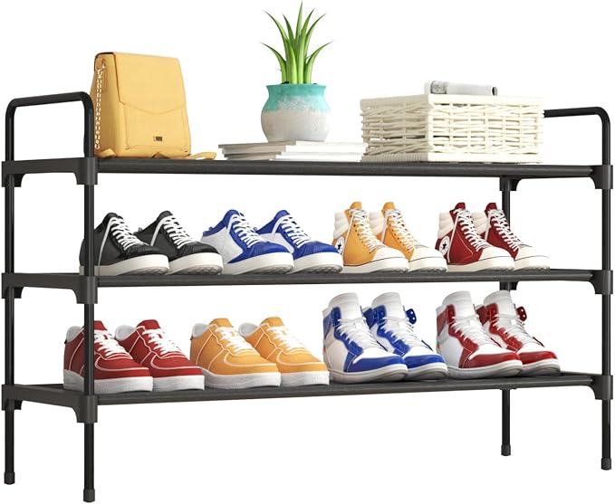 Kitsure Shoe Rack for Closet, Shoe Storage, 36.2" Wide - 3 Tiers, Black | Shoe Organizer for Closet, Entryway, Living Room, Space-Saving Shoe Shelf, Sturdy Zapateras Organizer by Kitsure