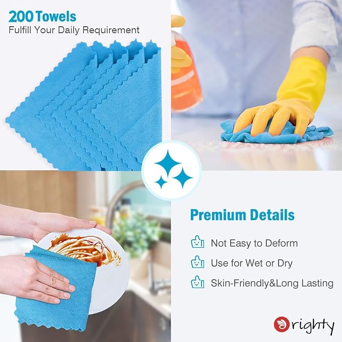 Orighty Microfiber Cleaning Cloth, 200 Pack Microfiber Towels for Cars, Multi-Purpose Shop Towels Cleaning Rags Bulk for Car, Home, Kitchen, 11.5’’ x 11.5’’, Blue - Image 5