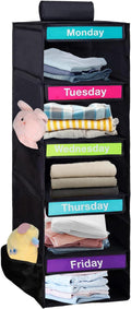 Weekly Clothes Organizer for Kids, Days of The Week Clothes Organizer with 6 Side Pockets, 5-Shelf Hanging Closet Organizer with Monday Through Friday Labels, Weekly Clothing Prepare & Divider by Unknown