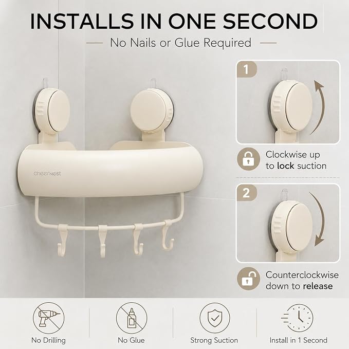 Corner Shower Caddy Suction Cup, Removable Bath Organizer Shelf - Image 3
