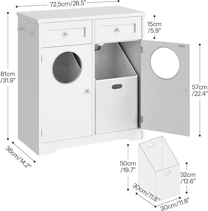 HOOBRO Double Laundry Hamper Cabinet, Hidden Laundry Cabinet with 2 Drawers & 2 Baskets, 20 Gallon Farmhouse Bathroom Laundry Hamper with 2 Clothes-Toss Holes, White WT36XY01 - Image 3