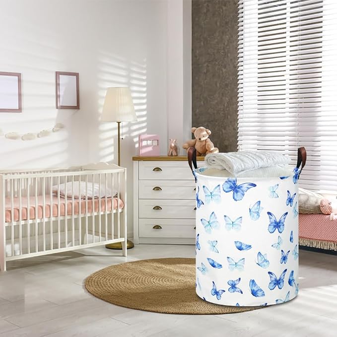 NTAOHAMPER Kids Laundry Hamper, Waterproof Storage Bin, Baby Nursery Hamper, Clothes Organizer, Toys Bin, Room Decor(Blue Butterfly) - Image 2