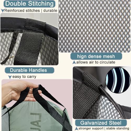 Mesh Laundry Hamper 2Pack Pop Up Hamper with Strong Handles, Collapsible Laundry Basket for Home, Bathroom, Bedroom, Travel Storage Hamper(Grey + Sky Blue) - Image 4