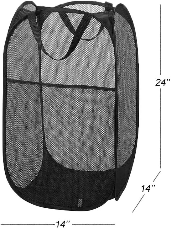 Larpur Popup Mesh Laundry Basket, Collapsible and Portable Clothes Washing Laundry Hamper with Reinforced Carry Handle (Black 2pcs) - Image 2
