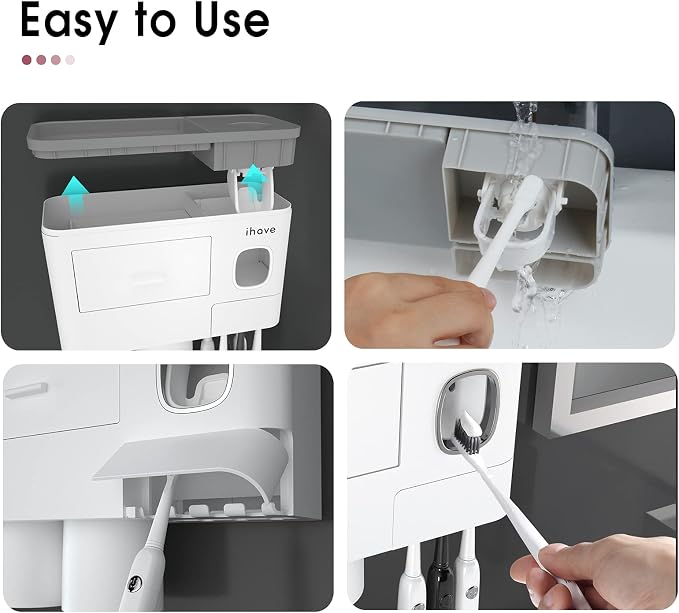 iHave Toothbrush Holders Wall Mounted with Toothpaste Dispenser & 2 Cups - Image 7