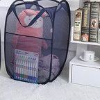 2 Pack Pop Up Laundry Hampers, Collapsible Mesh Laundry Basket, Foldable Clothes Hampers for Bathroom, College Dorm, Travel (Navy Blue) - Image 4