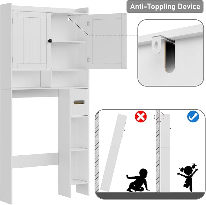 RRX Over The Toilet Storage Cabinet, Bathroom Above Organizer (Milky White) - Image 5