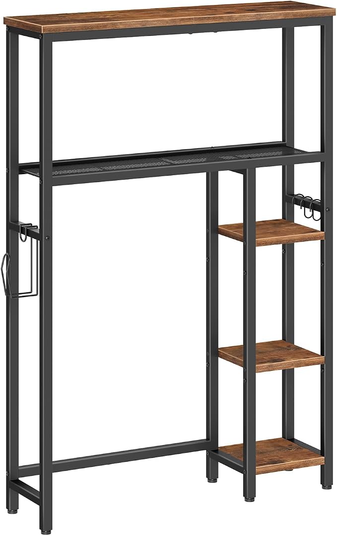 HOOBRO Over The Toilet Storage Cabinet, Freestanding Bathroom Organizer with Toilet Paper Holder, Hooks, 5-Tier Bathroom Storage Shelves for Laundry Room, Space Saver, Rustic Brown and Black BF84TS01 - Image 9