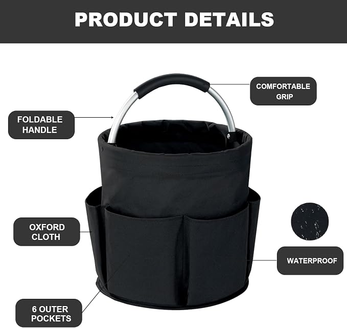 Cleaning Caddy with Handle, 17L Foldable Cleaning Supplies Organizer, Portable Storage Basket, Cleaning Supply Caddy, Multifunctional Cleaning Bucket Bag for Garden, Home, Kitchen (Black) - Image 5