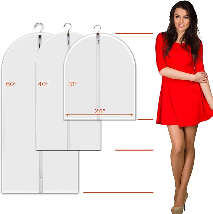 Clear Garment Bags for Hanging Clothes, 12 Pack 60 Inch Gown Covers - Image 2