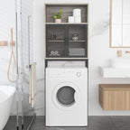 Launica 65 Inch Over The Toilet Storage Cabinet Wood and Metal Light Grey - Image 3