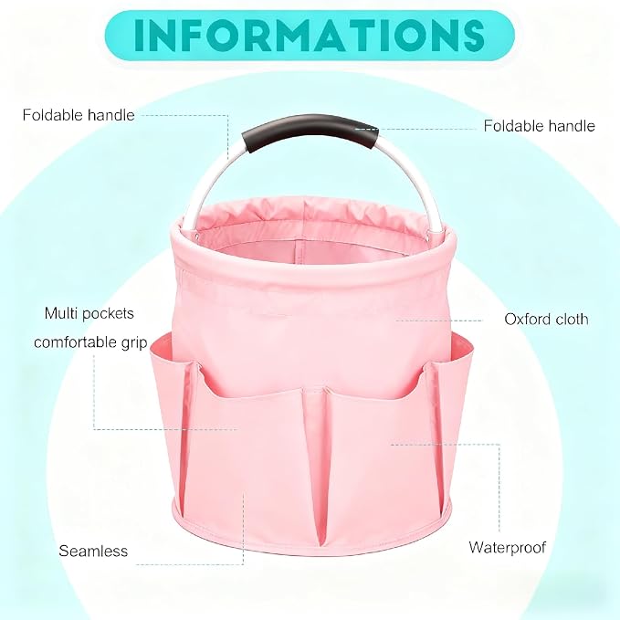 Cleaning Caddy for Cleaning Supplies,17L Cleaning Supply Caddy with Handle Foldable Cleaning Supplies Organizer Bucket Cleaning Products Organizers for Home, Garden (Light Pink) - Image 5