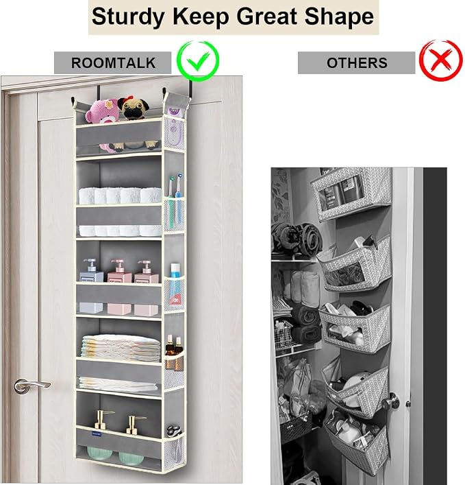 Over The Door Organizer 5-Shelves and 10 Side Pockets, Over The Door Storage for Bathroom Bedroom Nursery, Hanging Door Organizer for Baby Diapers and Kids Toys (13"x5"x44", Grey) - Image 3