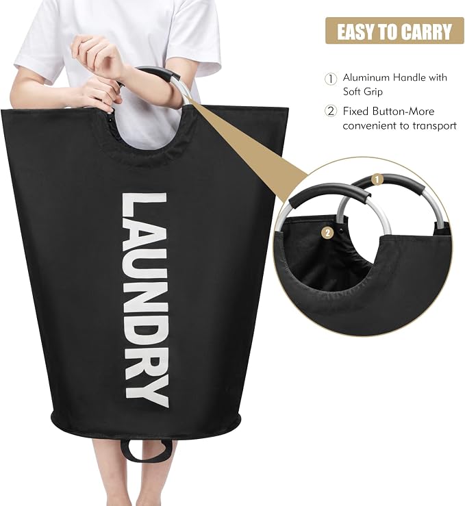 Maxsilan 90L Large Laundry Basket, Freestanding Tall Clothes Hamper, Collapsible Laundry Bag, Black (Pack of 3) - Image 5