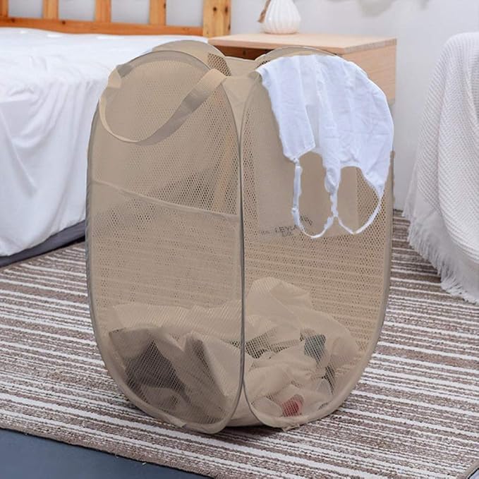 Mesh Popup Laundry Hamper, Foldable Laundry Basket Clothes Hamper for Home, Apartment, College Dorm or Travel, Collapsible for Storage, Beige - Image 8