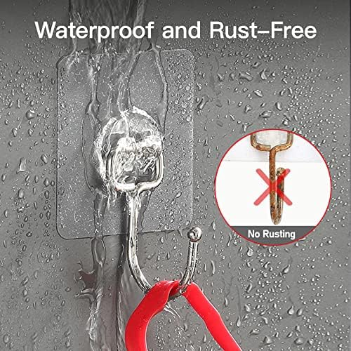 Large Adhesive Hooks for Hanging Heavy-Duty 44Ib(Max) 20 Packs, Wall Hangers without Nails Self-Adhesive Traceless Clear and Removable, Waterproof and Rustproof Multiple Uses for Bathroom Kitchen Home - Image 3