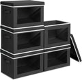 Homsorout Stackable Storage Bins with Lids - Large Decorative Basket with Lids, Fabric Foldable Closet Organizer Bins, Shelf Organizer for Living Room, Dorm, 5 Pack, Black by Homsorout