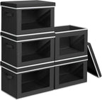 Homsorout Stackable Storage Bins with Lids - Large Decorative Basket with Lids, Fabric Foldable Closet Organizer Bins, Shelf Organizer for Living Room, Dorm, 5 Pack, Black by Homsorout