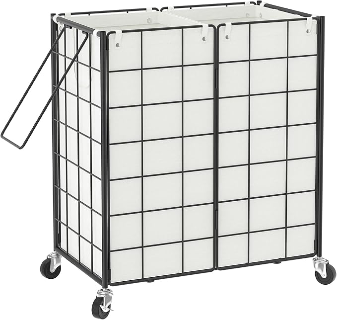 WOWLIVE Double Laundry Hamper with Wheels, Metal Rolling Laundry Basket by WOWLIVE