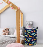 ESSME Dinosaur Laundry Basket Storage Bin large Collapsible Canvas Waterproof Coating Home Organizer.(Navy Blue dinosaur) - Image 4