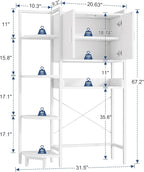 K2 Heavy Duty 7-Tier Over The Toilet Storage Cabinet（With Magnetic Doors & Adjustable Feet）Freestanding Above Toilet Shelf，Space Saver Bathroom Organizer 9.3"D x 31.5"W x 67.2"H，Beige White - Image 3