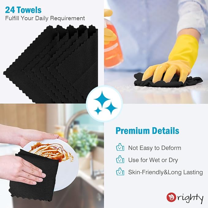 Orighty Microfiber Cleaning Cloth - 24 Pack, Black Cleaning Rags 12x11 inch - Image 5
