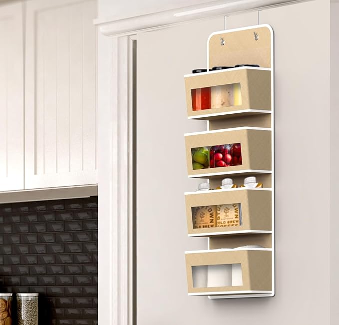 Simple Houseware 4 Clear Window Pocket Over Door Hanging Organizer, Beige - Image 3