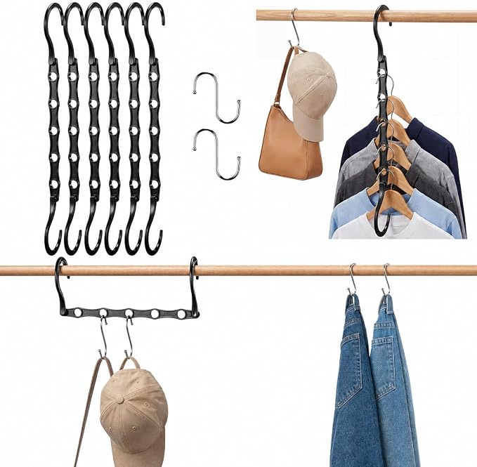 6 Pack Black Space Saving Hangers for Closet Organizers and Storage, 9.4 inch with 5 Enclosed Anti-Slip Hole, Clothing Hangers for Small Apartment & Small Closets and Dorm Room Essentials by NEDLEDK