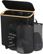 160L Laundry Hamper with Lid, 3 Section Laundry Basket with 3 Removable Bag by Bathola