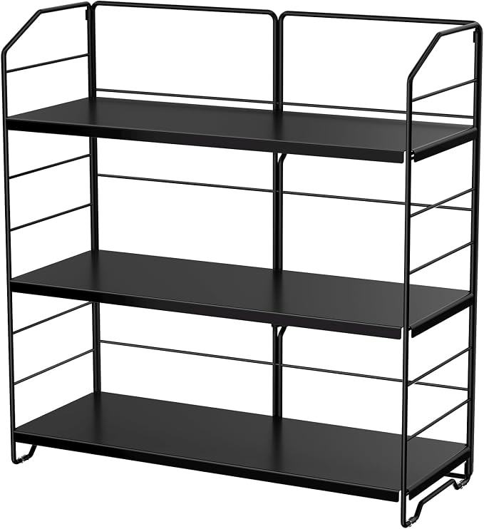 BOIVSHI Bathroom Countertop Organizer, 3-Tier Bathroom Counter Organizer, 8-Levels Height Adjustable, Bathroom Organizer for Kitchen, Pantry, Livingroom, Offices Storage, Metal Black by BOIVSHI