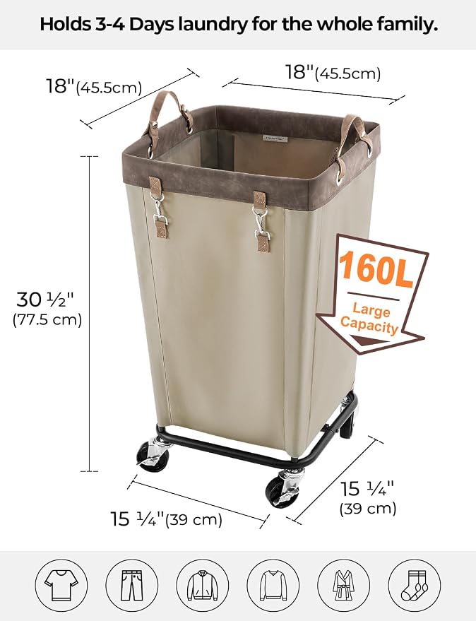 StorageWorks 160L Laundry Basket with Wheels, Rolling Hampers for Clothing - Image 2