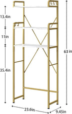 Over The Toilet Storage Rack with 3-Tier Shelves, Space Saver Toilet Shelf, Laundry Organizer with Hooks for Over Toilet Storage and Space Saver (White & Gold) - Image 2