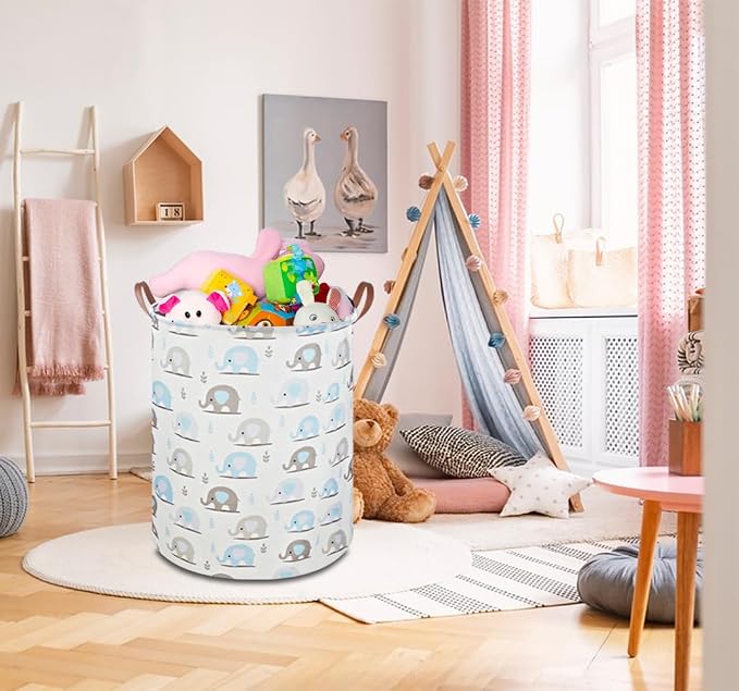 NTAOHAMPER Laundry Hamper, Elephant laundry Basket, Nursery Hamper, Waterproof Storage Bin for Bedroom, Clothes Organizer Basket, Room Decor(Blue Elephant) - Image 5