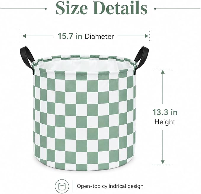 MAIZMZ 3 Pack Sage Checkered Storage Baskets Kids Hamper,Girls Room Decor,15.7"D x13.3"H, Waterproof Lining,Collapsible for Laundry, Toys, Clothes, Gift Set - Image 5