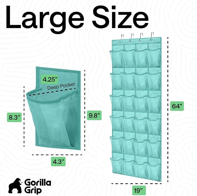 GORILLA GRIP Over the Door Shoe Organizer, 24 Large Pockets, Turquoise | Breathable Mesh Pocket, Space Saving Hanging Storage Holder, Closet Rack Hanger for Shoes, Pantry and Bathroom Accessories - Image 7