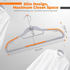 Plastic Hangers 100 Pack, Cascading Slim Space Saving Clothing Hangers with 360° Rotating Hook, Non Slip Clothes Hangers for Sweater Shirt, Heavy Duty Coat Hanger with Inner Hook for Closet, Grey - Image 2