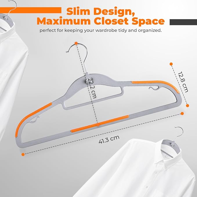 Plastic Hangers 20 Pack, Cascading Slim Space Saving Clothing Hangers with 360° Rotating Hook, Non Slip Clothes Hangers for Sweater Shirt, Heavy Duty Coat Hanger with Inner Hook for Closet, Grey - Image 5