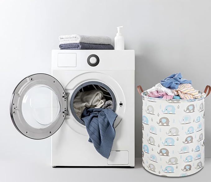NTAOHAMPER Laundry Hamper, Elephant laundry Basket, Nursery Hamper, Waterproof Storage Bin for Bedroom, Clothes Organizer Basket, Room Decor(Blue Elephant) - Image 3