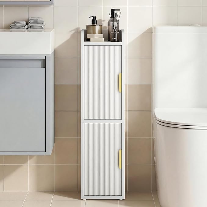Yoobure Fluted Small Bathroom Storage Cabinet, Narrow Toilet Paper Cabinets - Image 2