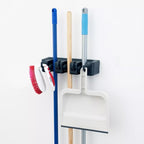 Broom and Mop Holder Wall Mount, Hooks Hanger for Mops and Broom, Organizer Kit with 3 Slots and 4 Hooks, Perfect for House, Bathroom, Laundry, Garden, Tool Room, Garage, Wall Mounted, Black by Unknown