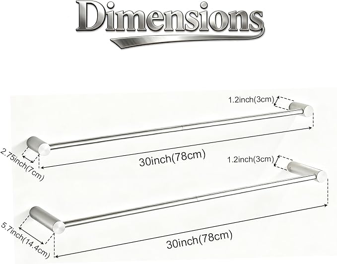 Towel Racks for Bathroom, NEWRAIN 30 inch Double Bath Towel Bar Wall Mounted, Stainless Steel Kitchen Towel Holder, Brushed Nickel Towel Rod Towel Rail Hange - Image 3