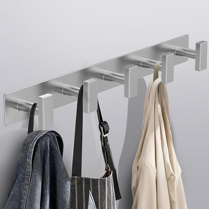 Bntuk Coat Rack Wall Mount - 5 Hat and Coat Hooks, Heavy Duty Towel Racks for Bathroom Entryway, Wall Hooks for Hanging Robes Bags Scarves Belts, Hat Rack Key Hanger Organizer (Silver) - Image 2